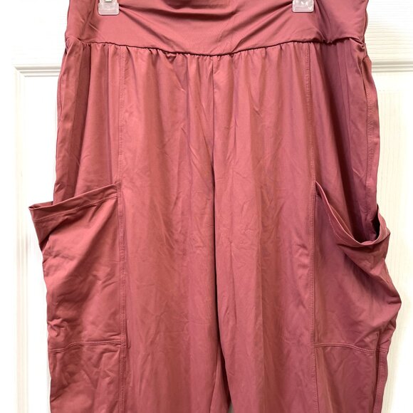 NWT LADIES SIZE XL HALARA LIGHT ROSE RED CARGO POCKET ELASTIC WAIST PANTS - Picture 3 of 4